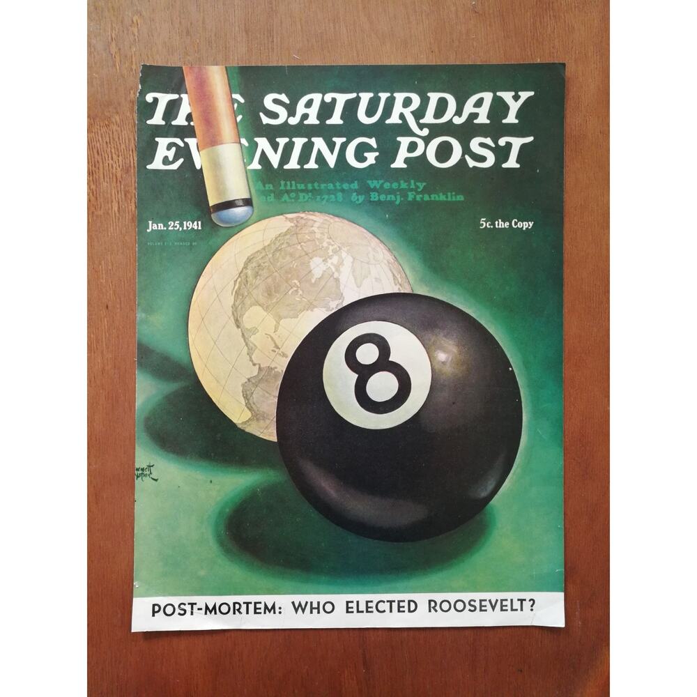 Vintage Saturday Evening Post January 25, 1941 Cue Ball Cover Only No Label